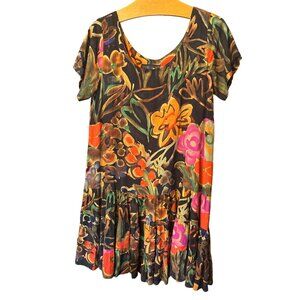 Vintage Jams World Women's Hattie Dress Large Floral Tiered Tropical Hawaii W329